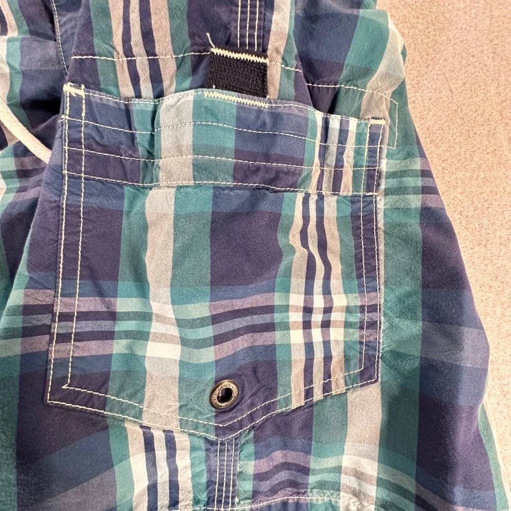 J.Crew‎ Mens Blue Teal Plaid Board Shorts Swim Trunks Size 30 Cargo Pocket